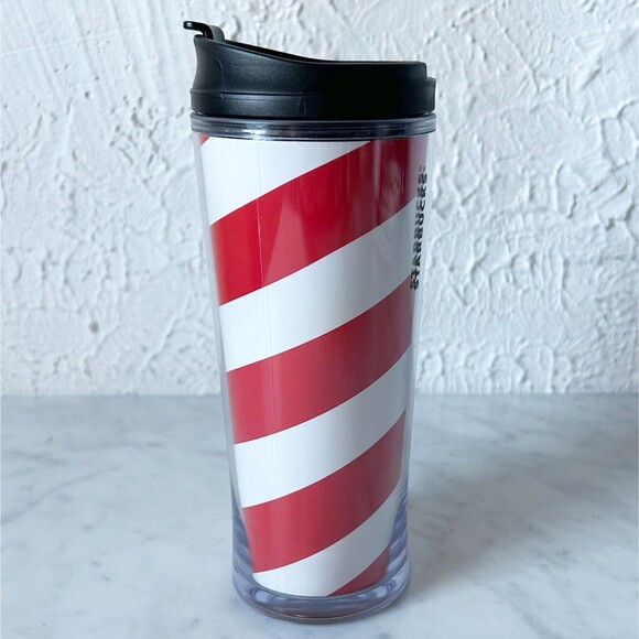 Starbucks 2009 Travel Mug 12oz Peppermint Candy Cane Red White Swirl - Picture 2 of 7
